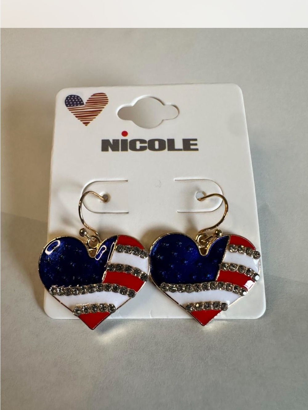 Nicole Red White Blue Heart Dangle Earrings